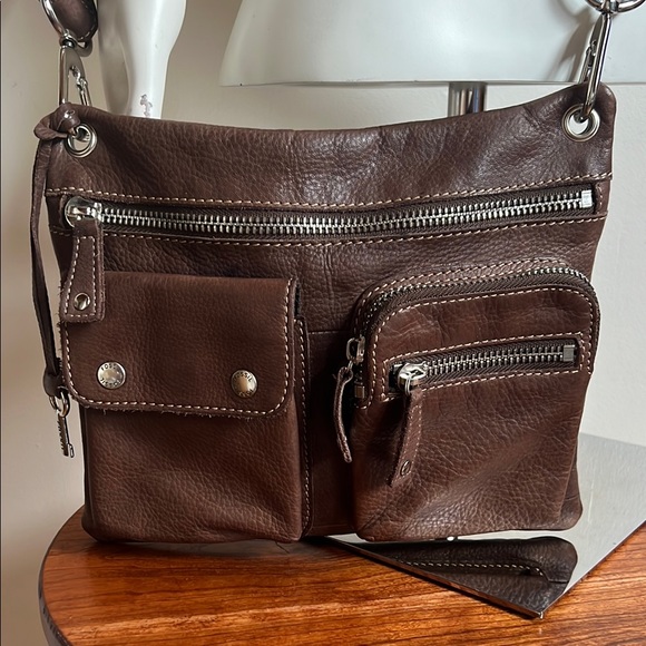 Fossil Dark Brown Leather Bag with Silver Accents - Picture 1 of 8